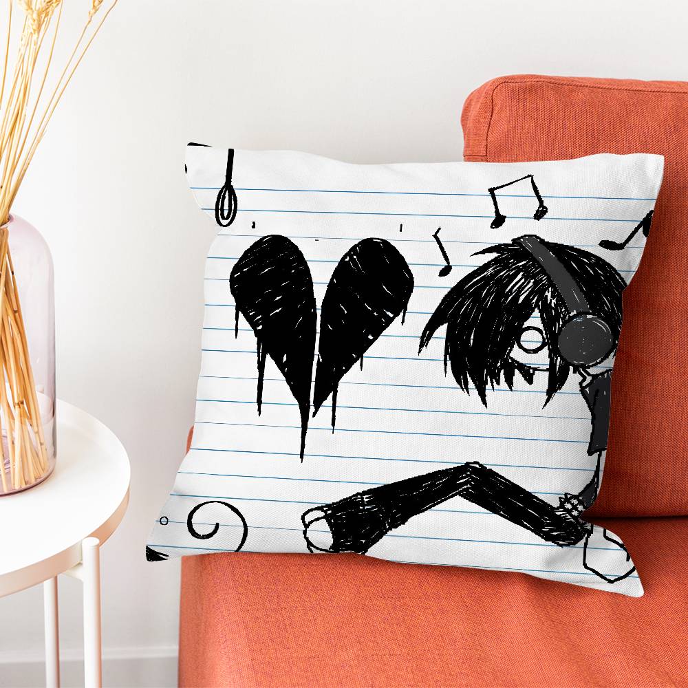 Emo Love Boys Black Pillow Case Silky Short Plush With Invisible Zipper Dustproof Sofa Cushion Cover For Home Decor
