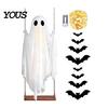 Lighted Creepy Yard Props Halloween Large Hanging Swing Ghost Decoration, Light Up Spooky Swinging Window Display Ghosts with 3D Bats for Front