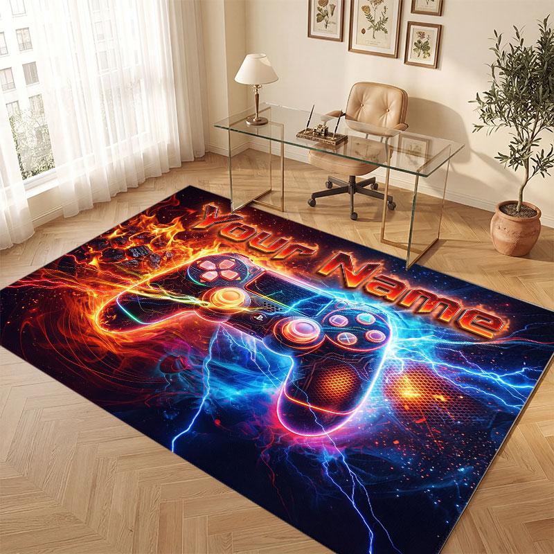 Spielcontroller-Thema Kristall-Samt Bodenläufer Personalisierter Benutzerdefinierter Name Text Warmer Teppich Heimdekoration