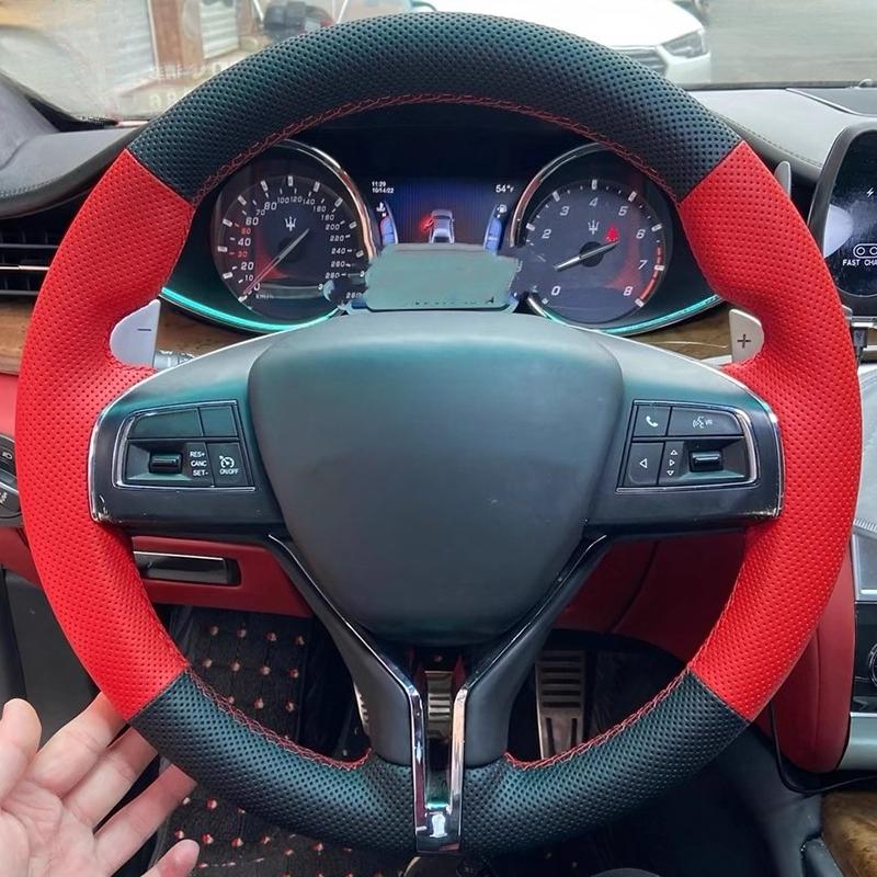 

Ручная прошивка нескользящая черная красная кожаная чехол на руль автомобиля для Maserati President Ghibli Levante Автозапчасти 1