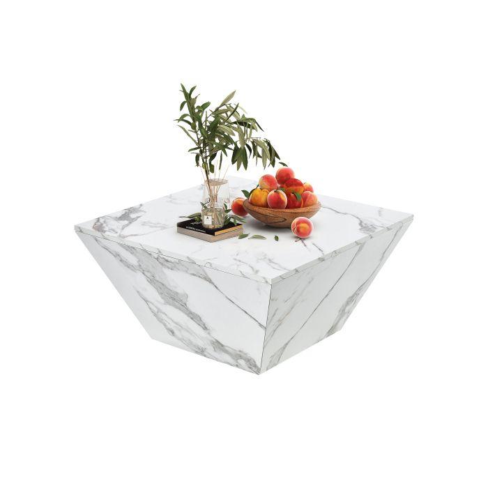 Table Basse Moderne - MUVOE - Trapézoïdale - Marbre Blanc Plaqué - 70x70x37cm - Design Contemporain