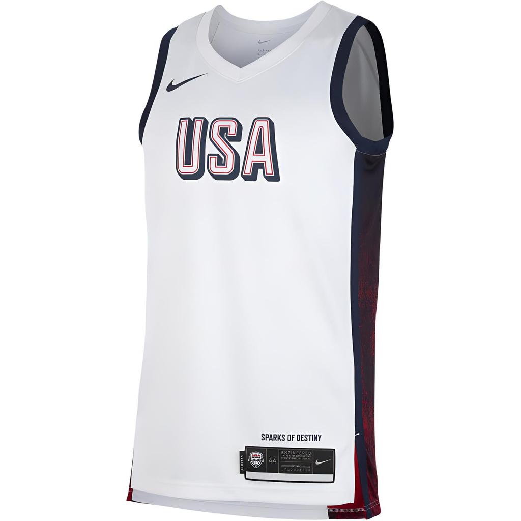 Nike Collezione Squadra Olimpica di Pallacanestro degli Stati Uniti Maglia da Pallacanestro Uomo Bianco/Rosso Sportivo/Ossidiana FV5517-100
