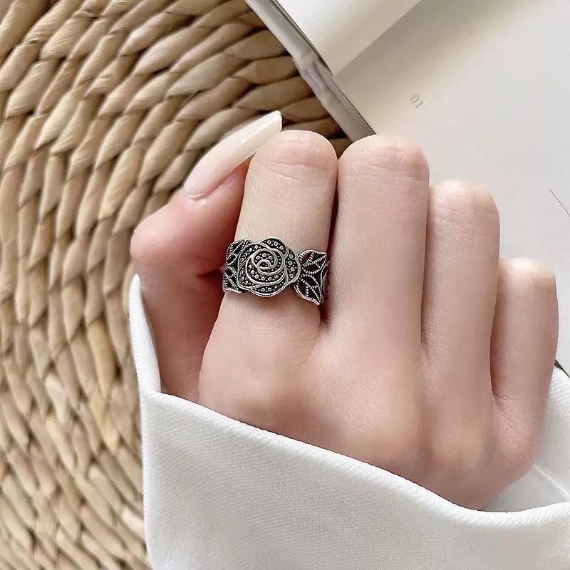 Adjustable Vintage Rose Flower Ring Women Men Copper Electroplated Bohemian Style Statement Jewelry
