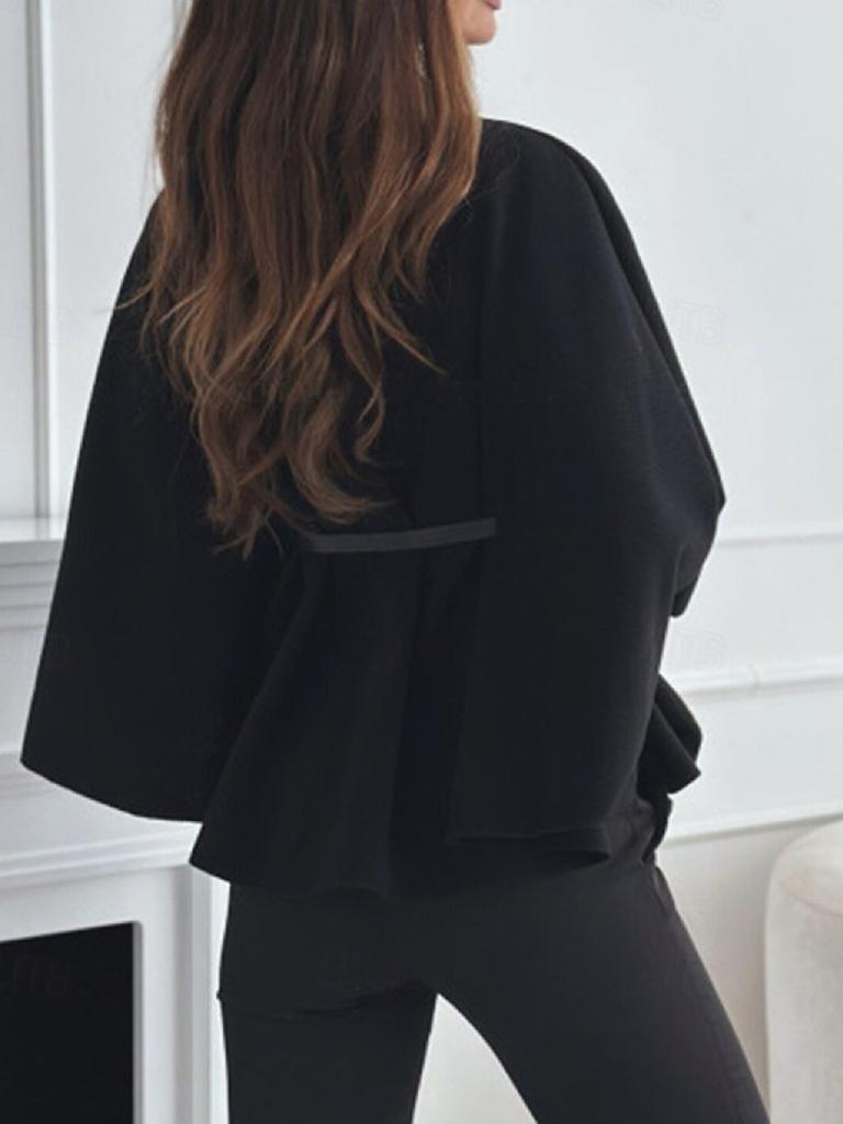 Moda Invernale Donna Stile Elegante Colore Puro Cintura con Cintura Cappotto Mantella in Lana