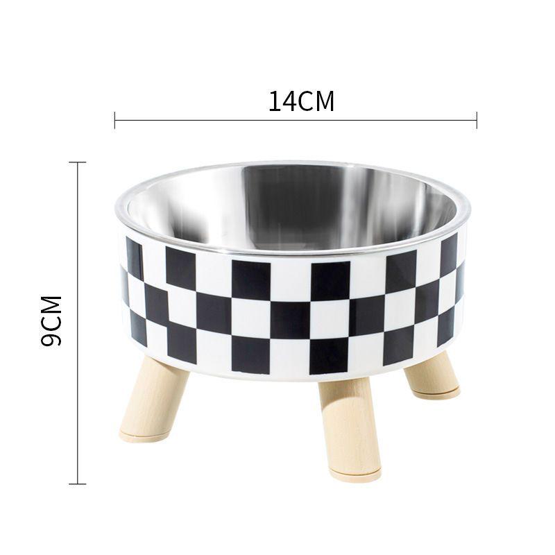 Polka Dot High-Footed Stainless Steel Pet Bowl - Anti-Spill, Neck Protection for Cats & Dogs