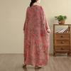 Dimanaf 2025 Women Plus Size Spring Long Dress Loose V-Neck Printing Vintage Casual Floral Oversize Long Sleeve 5059