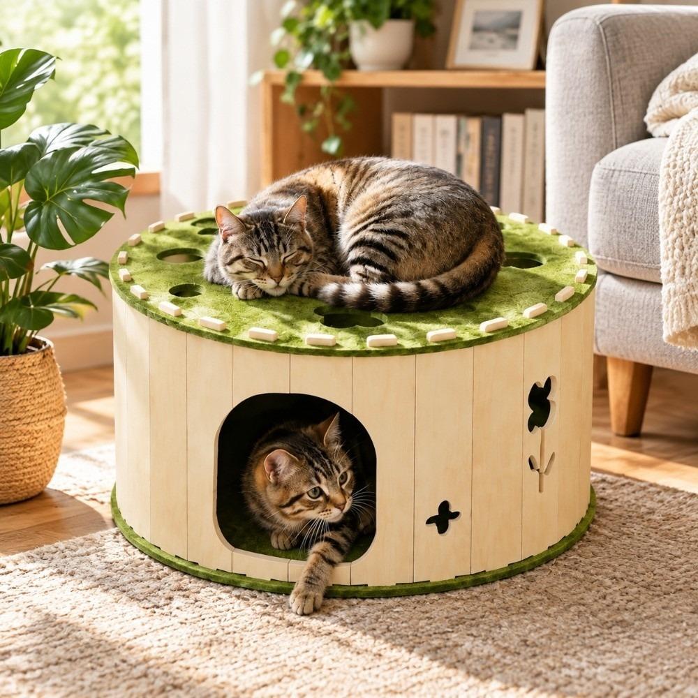 Semi Closed Cat Tunnel Bed Detachable Donut Cat Nest Pet Cave Felt Cat Tunnel All Season