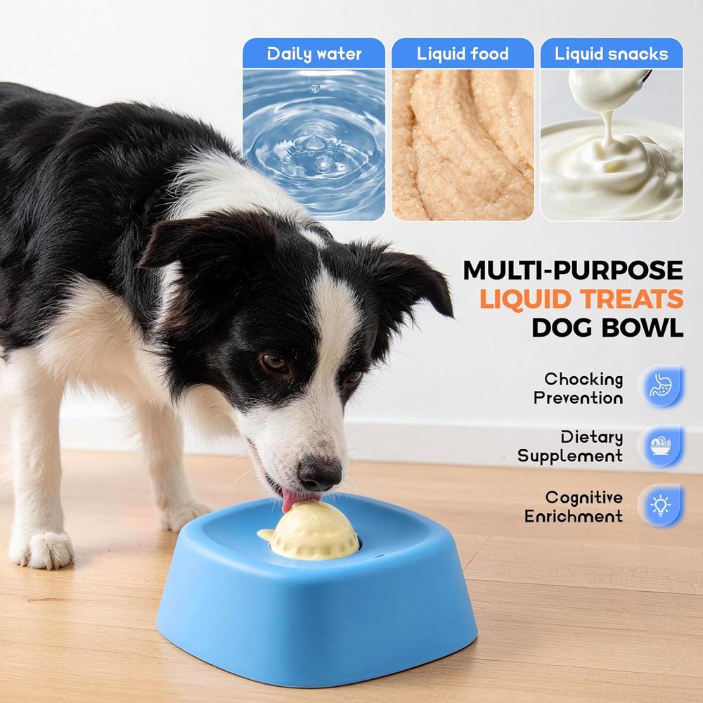 Slow Feeder Dog Bowls for Liquid Treat, Anti-Slip Entertained Ball-in Bone Broth Dog Lick Bowl Dog Lick Bowl with Roller Ball