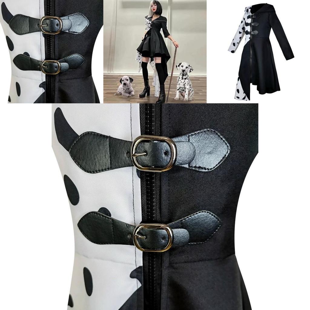 Cosplay šaty inspirované 101 dalmatiny Černobílá čarodějnice Cruella De Vil