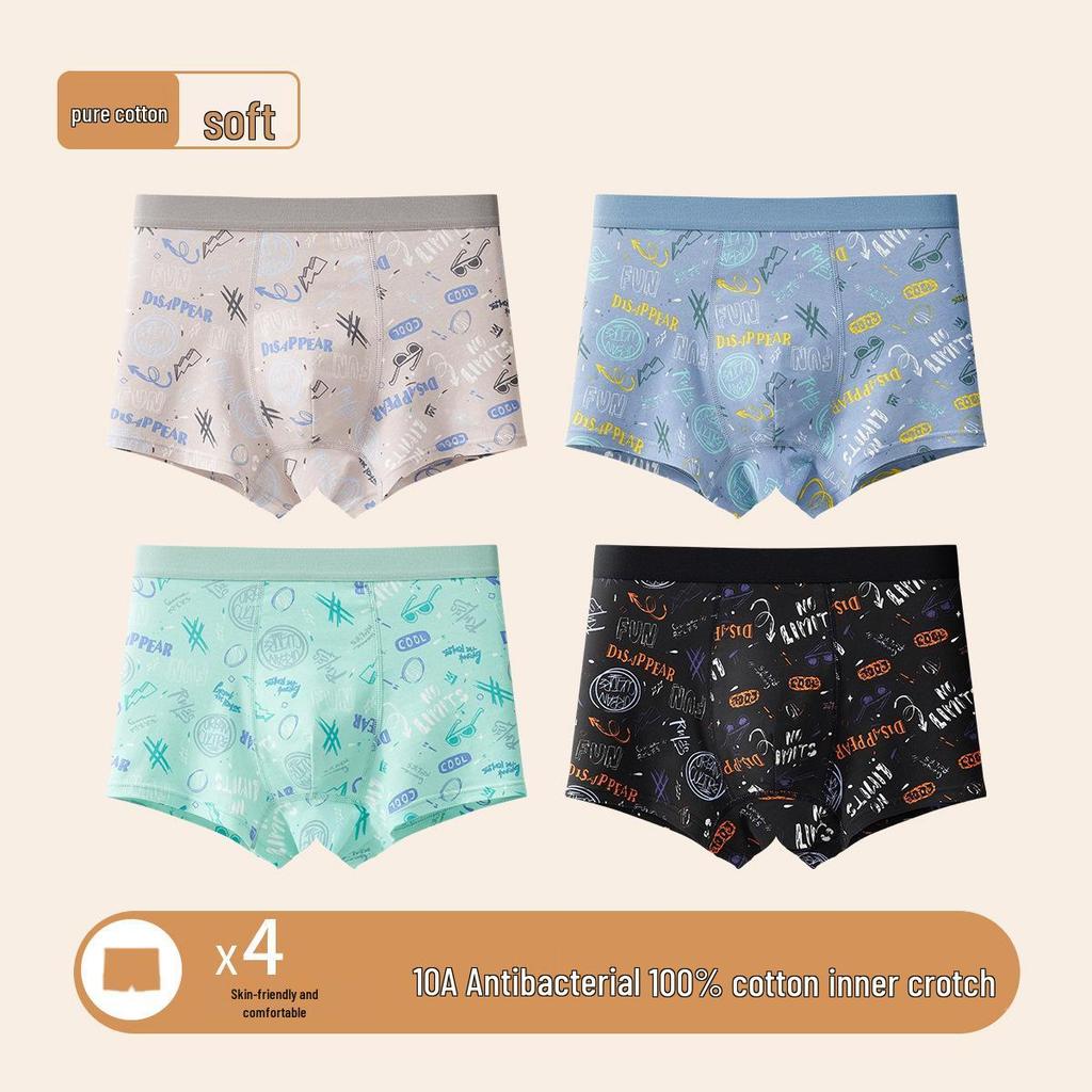 A-Class Pure Cotton Boys' Boxer Briefs - Antibacterial, Breathable Underwear for Teens and Students