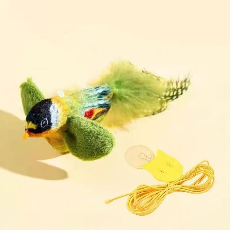 Interactive Touch-Activated Flapping Bird Cat Toy Plush Sparrow Kicking Toy with Realistic Chirping Sound зелёный