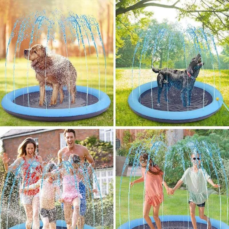 170*170cm Haustier-Sprinklerkissen Spielkühlmatte Schwimmbecken Aufblasbares Wassersprühkissen Matte Wanne Sommerkühlende Hunde-Badewanne für Hund