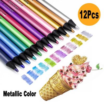 Matite colorate metalliche professionali da 12 pezzi, in legno nero, con piombo da 3,0 mm, per artisti, pittura, disegno, scuola, arte, schizzi, cancelleria