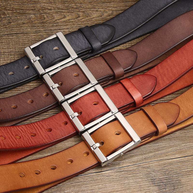 Thickened Vegetable Tanned First Layer Pure Cowhide Stainless Steel Retro Belt Men'S Genuine Leather Trend Versatile Tough Guy Jeans Belt