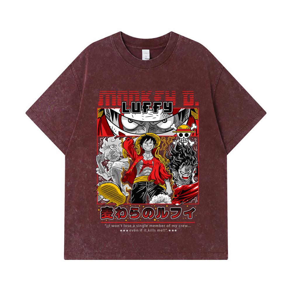 275 GSM Washed T-shirts 100% Cotton One Piece V16 Luffy Print Unisex Heavy Cotton T Shirt