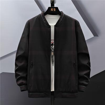 Herrenjacke im Frühling und Herbst mittleren Alters mit Baseballkragen, leichte Businessjacke, lässige Herrenjacke, vielseitiges kariertes Hemd