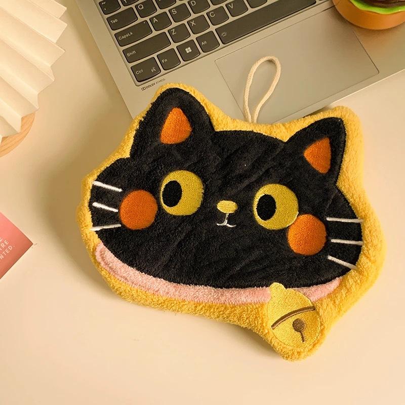 1PCS Cartoon Coral Velvet Hand Towel For Kitchen Kawaii Cat Hand Wipe Cleaning Cloth Bathroom Hanging Towel Absorbent Clean Rag