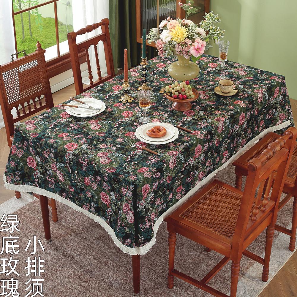 American Rural Retro Fabric Dining Table Cloth Pastoral Style Thickened Tablecloth Coffee Table Oil Painting Style Advanced Sense