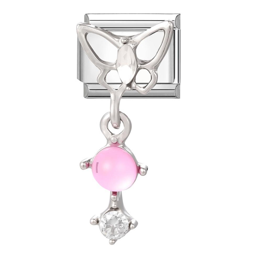 

Fashion Pink Bow Charm Bracelet Flower Charm Butterfly Charm DIY Jewelry 9mm Bead Stainless Steel Bracelet Gift
