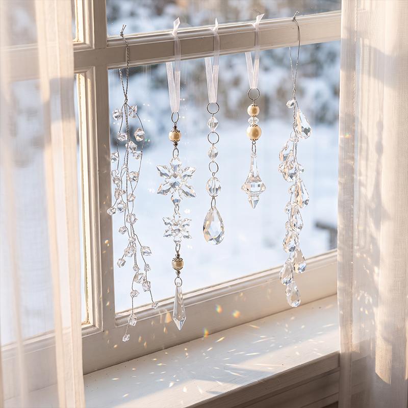 1PC Snowflake Pendants New Year Ice Crystal Shape Home Decor Tree Decoration Christmas Transparent Xmas Gifts Hanging Drop Party