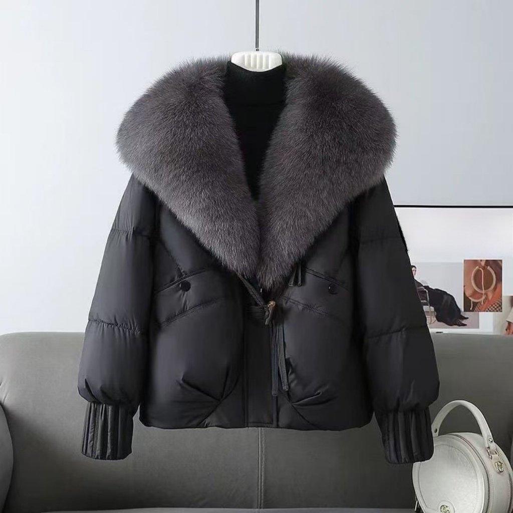 Moda Kışlık Ceket Kadın Kore Büyük Kürk Yakalı Kalın Kaz Tüyü Pamuklu Ceket Parkalar Kadın Kısa Mont Slim Sıcak Dış Giyim