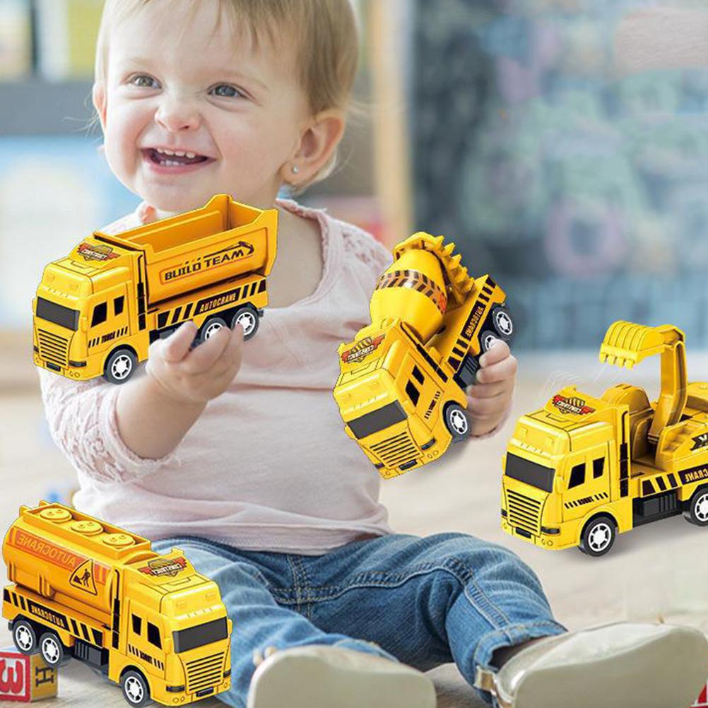 4 Pcs Pull Back Engineering Vehicle Childrens Toys Kids Small Truck Construction Mini Cars Model