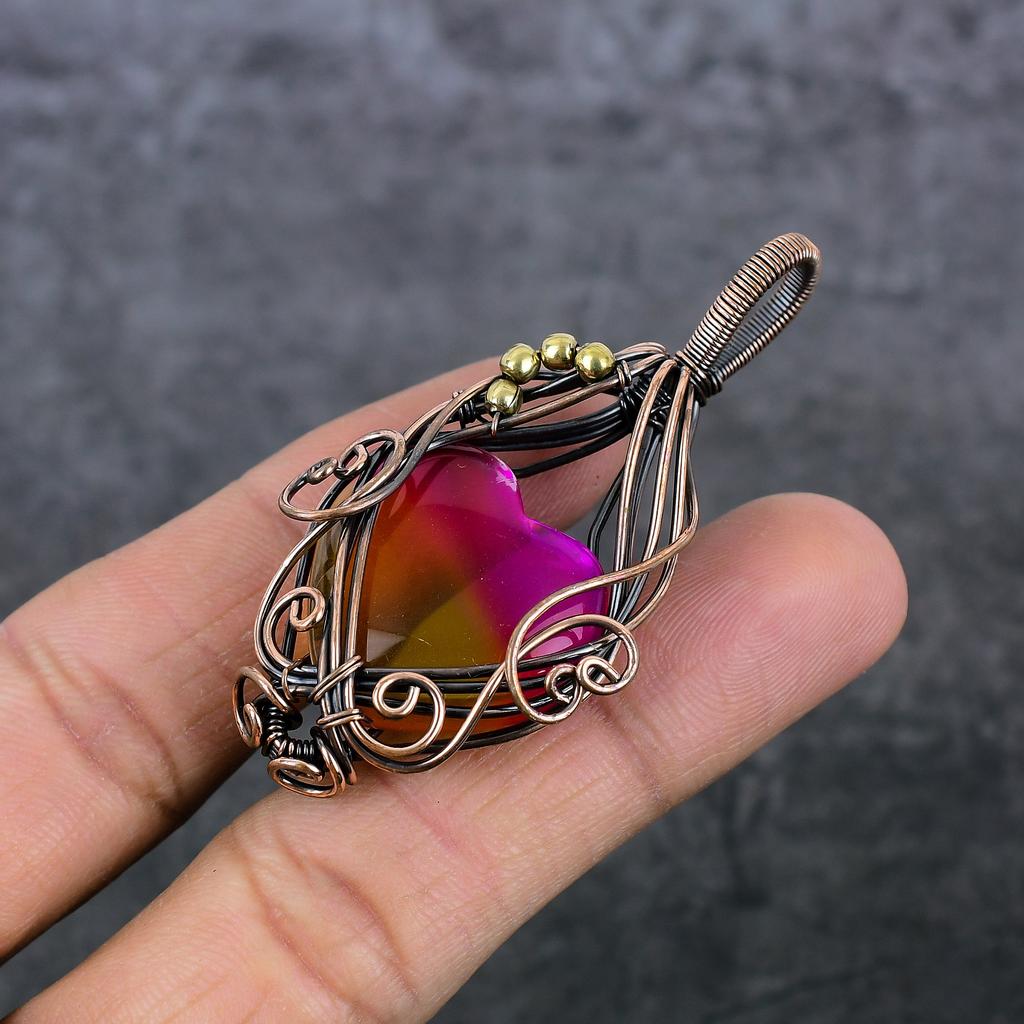 Bi-Color Tourmaline Handmade Copper Wire Wrap Jewelry Pendant 2.56" O3W37