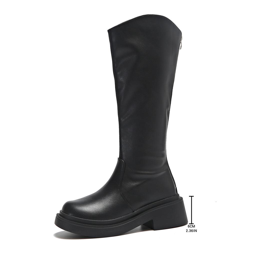 Comemore Long Boots Women's Autumn Winter Shoes Round Head High Heel Back Zipper Soft Leather Female Knee High Botas