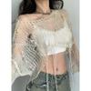 Dámské pletené tričko Y2K Hollow Out Knitwear Oříznutý svetr Jarní Krátký Síťový svetr Vintage Gyaru korejská móda