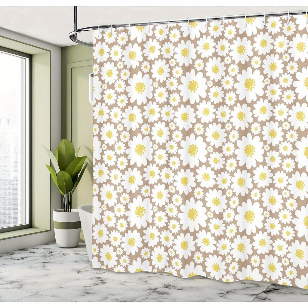 Floral Shower Curtain - Pastel Daisy Print, Polyester Woven, Fashion Theme, All-Season Bath Decor, Line Dry, Includes 12 Hooks