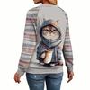 Digital Printed Pullovers Cartoon Cute Cat Autumn Winter Women's Round Neck Casual Long Sleeved Sweatshirt