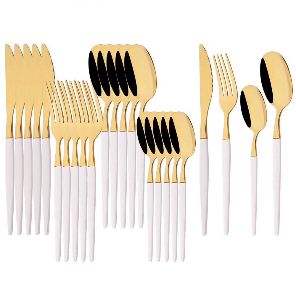 24Pcs Black Gold Dinnerware Set Stainless Steel Cutlery Set Fork Knife Coffee Spoon Tableware Silverware Kitchen Flatware Set