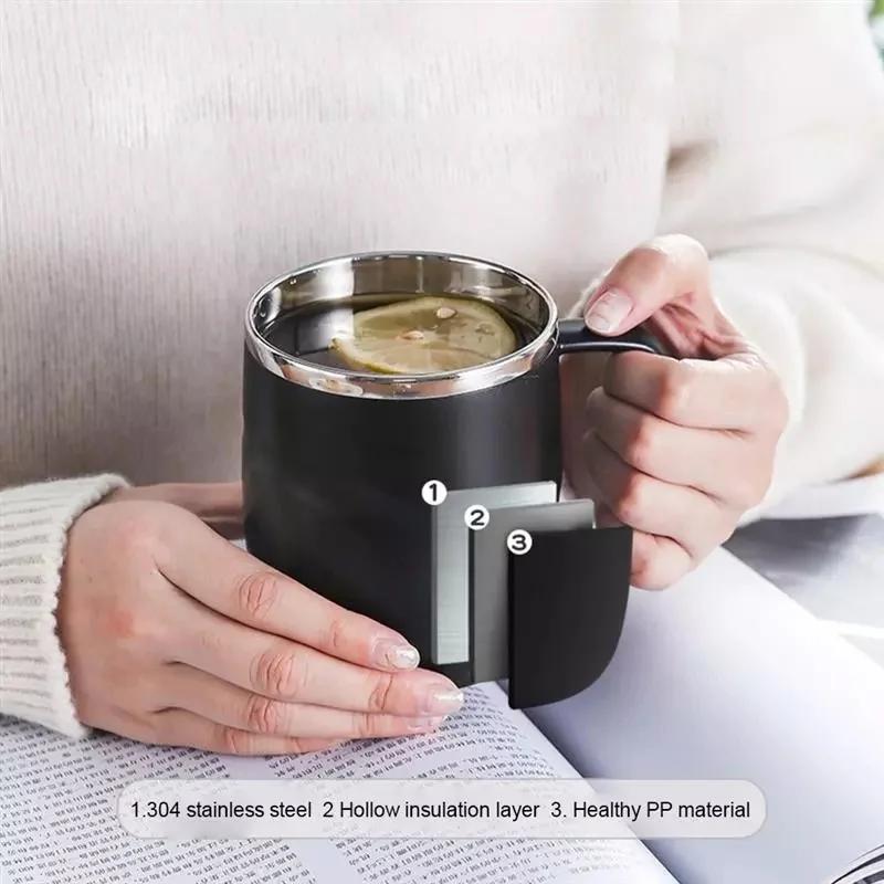 Stainless Steel Insulated Coffee Mug with Sliding Lid Vacuum Travel Mug with Handle Camping Tea Flask for Hot Cold Drinks
