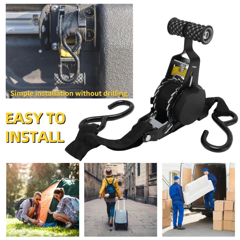 2pcs Balck Auto Ratchet Strap Self Winding Luggage Fixing Strap Durable Tie Down Strap  Trailer
