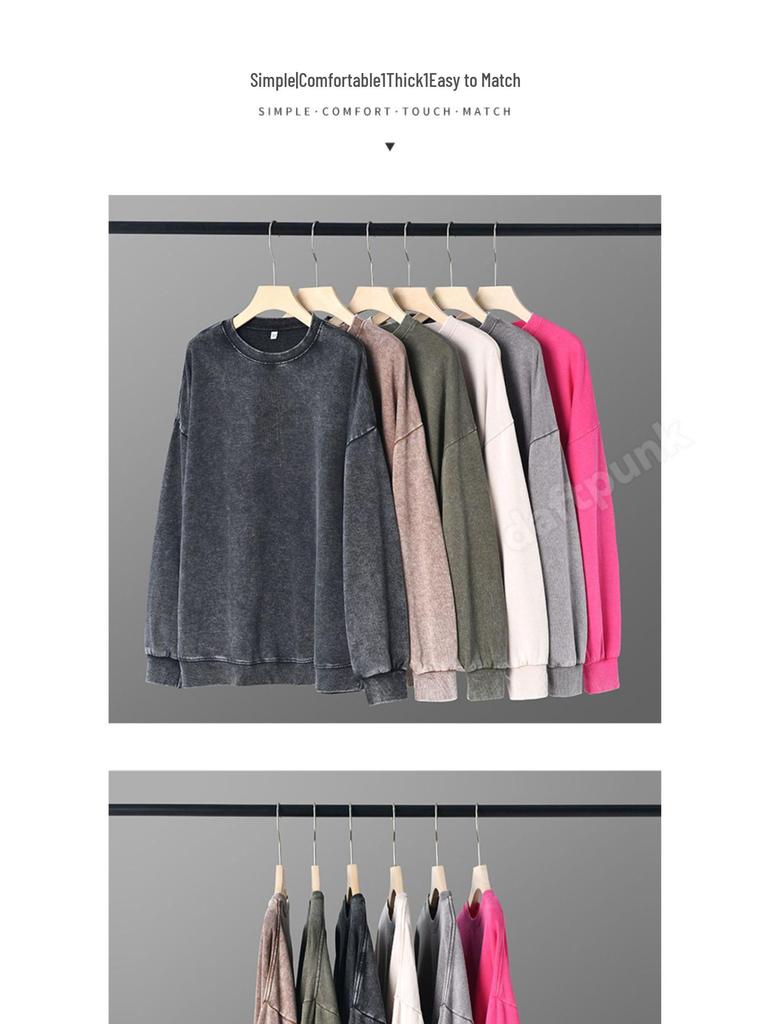 Men's 350g Vintage Washed Long Sleeve T-shirt - Lightweight Round Neck Casual Base Layer for Spring & Autumn.