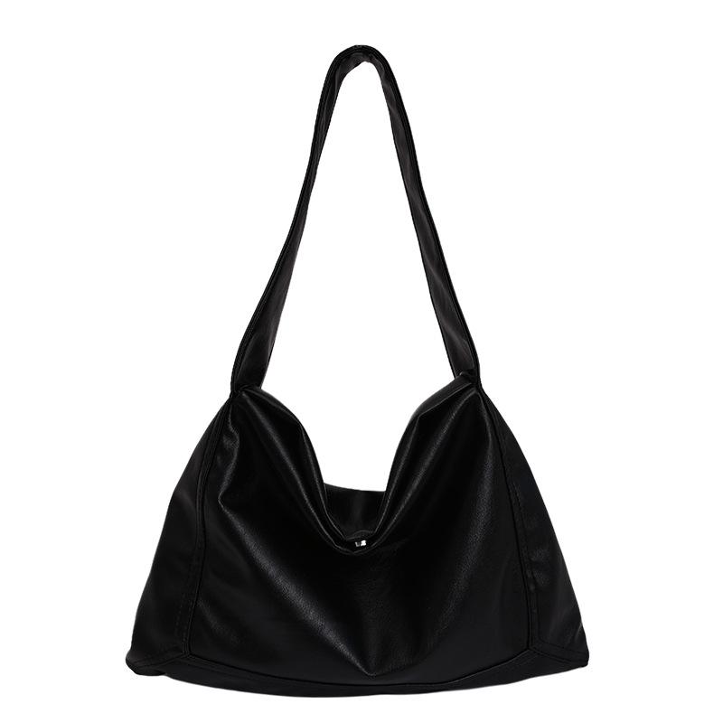 Solid Color Slouchy Shoulder Bag with Soft Structure Elegant Hobo Bag for Daily and Casual Wear чёрный