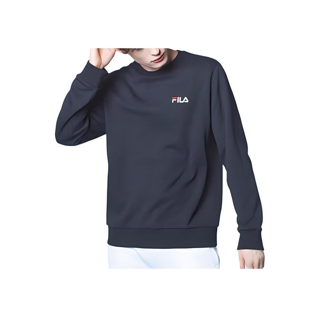 FILA Solid Color Logo Round Neck Pullover Long Sleeve T-Shirt Men tops Dark-Blue FS2POC1101X-INA