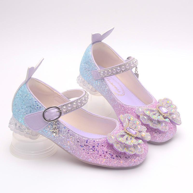 

Little Girl s Crystal Mary Jane Princess Wedding Party High Heels Flower Bridesmaid Children s Fashion Show Performance Leather Shoes 26Code/17cm фиолетовый