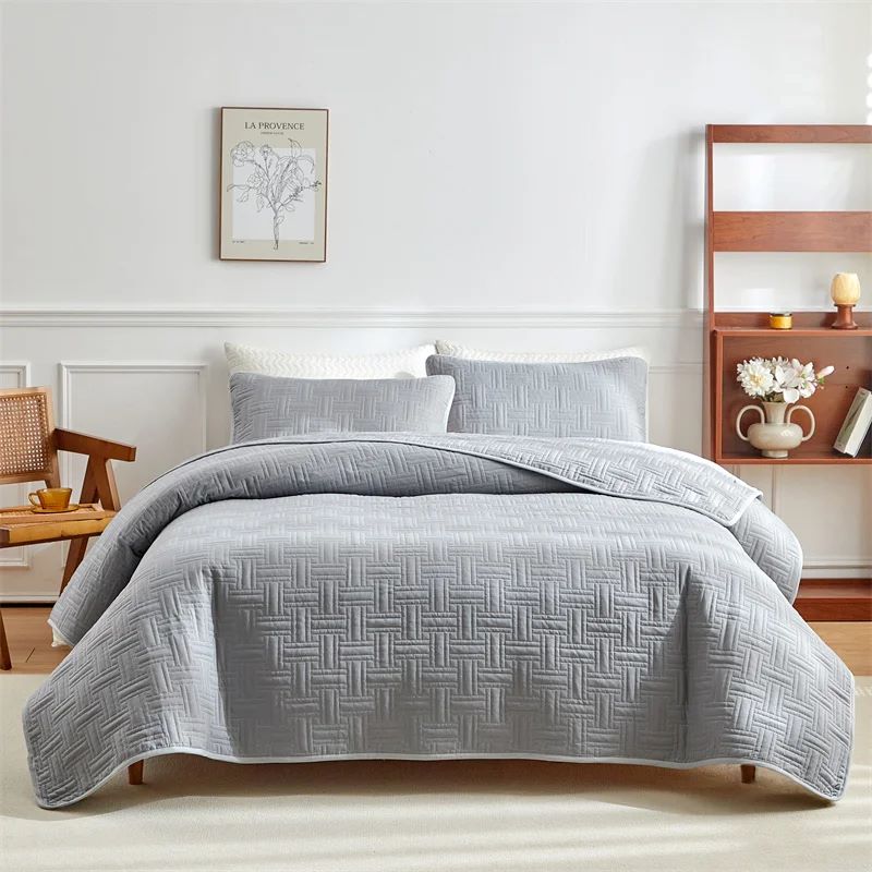 3pcs Set, Quilted Bedspread, Solid Color Ultrasonic Quilted Bedsheet, Lightweight Quilted King Queen Size Bed Cover