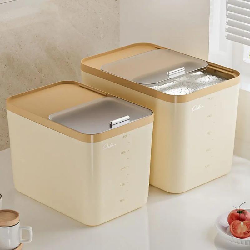Sliding Lid Rice Storage Box New Plastic Food Grade Grain Bin Moisture Proof Multi-functional Rice Bucket Kitchen Food Storage Organizer