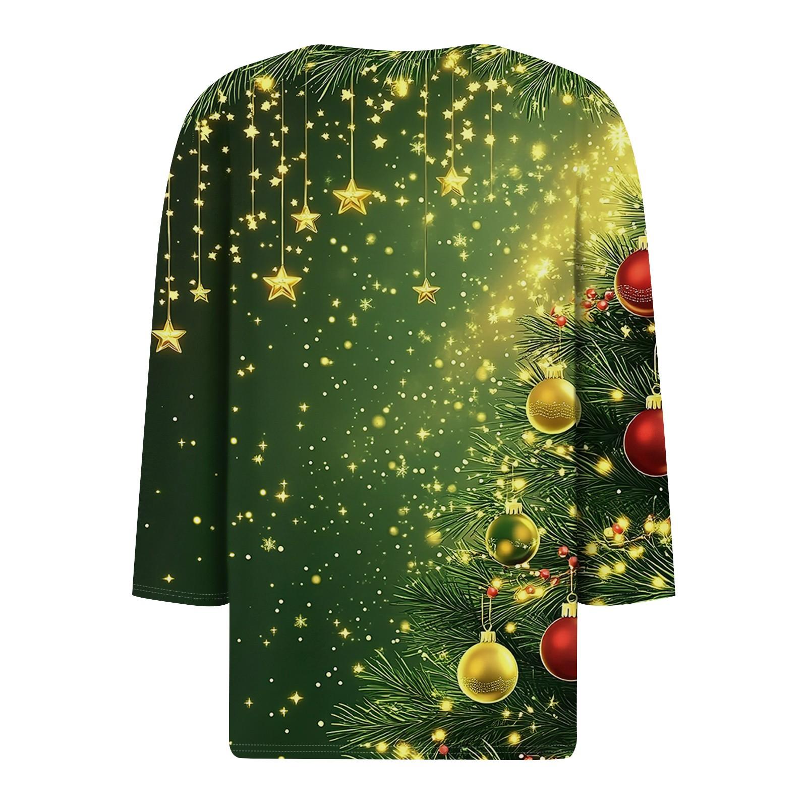 Жен. Футболка Футболка С принтом Пуговицы Рукав 3/4 Повседневные Выходные Мода — фото 4