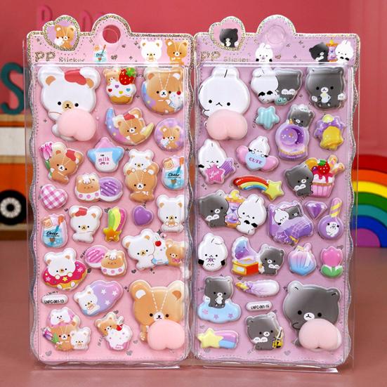 3D Puffy Stickers Panda Rabbit Bear Animal Squishy Stickers for Kids Cute Bubble Butt Stickers for Crafts Phone Case Decor