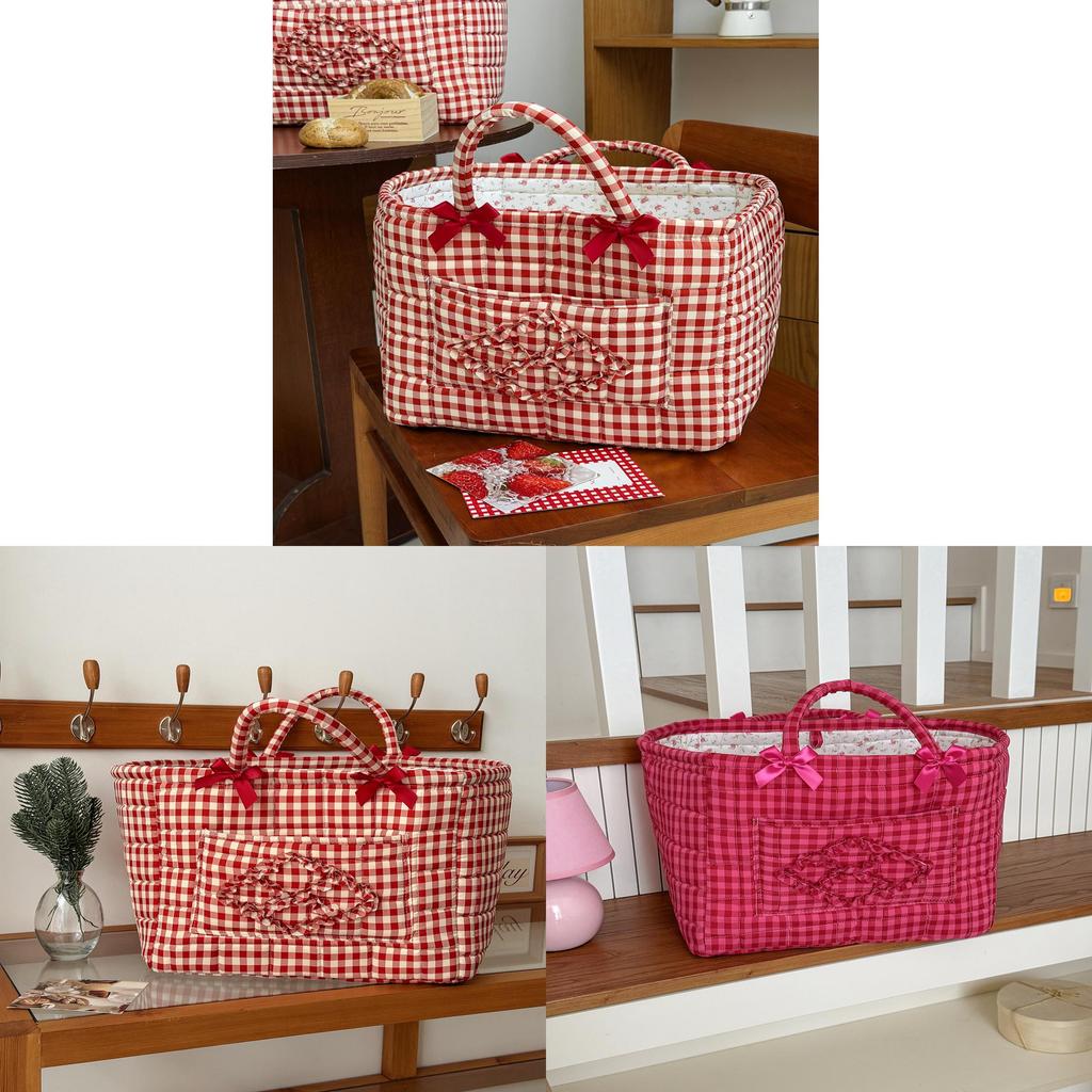 Cotton Storage Basket With Bow Pattern For Home Organization And Kids Room Use