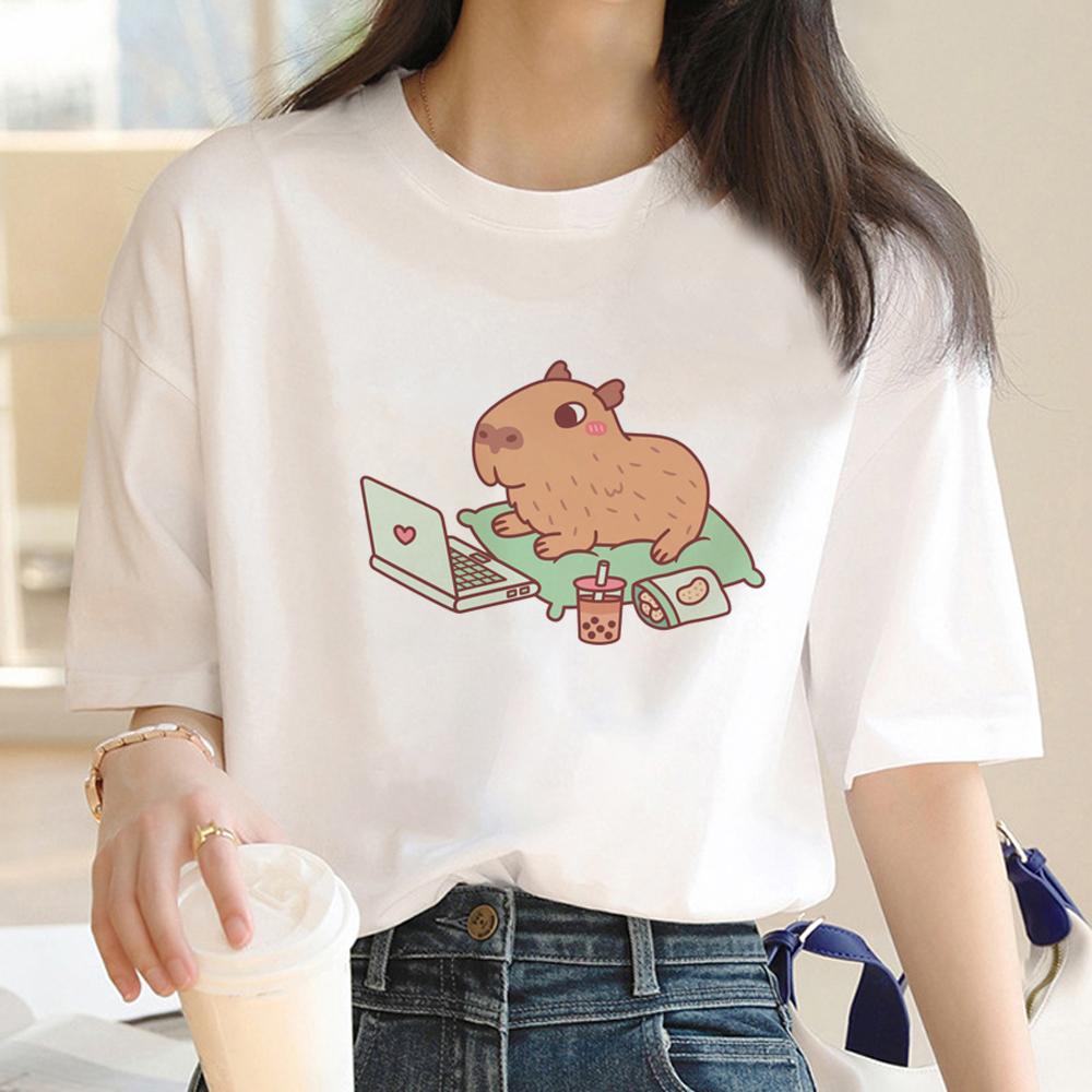 Capybara T-Shirt Damen Designer T-Shirts Mädchen Harajuku Kleidung Sommer Kurzarm T-Shirts