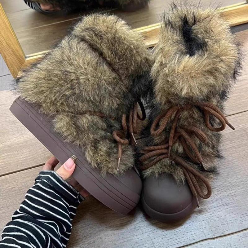 Vielseitige flauschige Schneestiefel mit dicker Sohle für Damen, neuer Stil für Herbst und Winter, mit Samt gefüttert, verdickt, modische Baumwollschuhe
