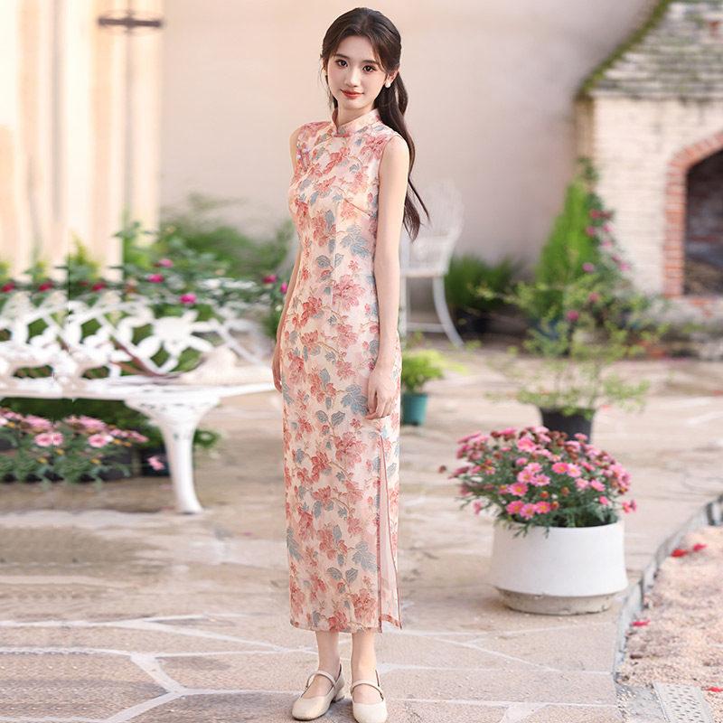 Pink Sleeveless National Style New Chinese Daily Suzhou Long Cheongsam Improved Young 1011 New Women's High Sense