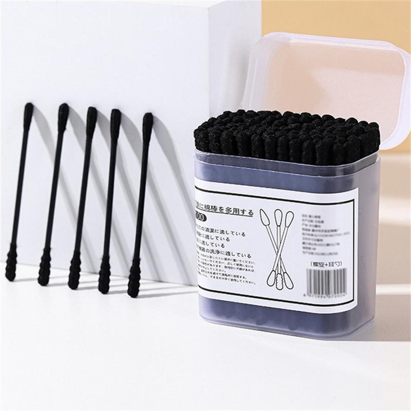 

100/200/300PCS Black Double-Ended Cotton Swabs Earpick Disposable Cotton Swabs for Cleaning Blackheads Ear Cleaning Tool