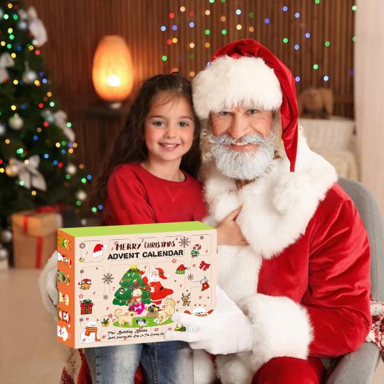 Pet Toy Advent Calendar 24-Day Christmas Countdown Calendar Cat or Dog Toy Set Safe Interactive Chew Toys Balls Collars Plush Toys for Cats