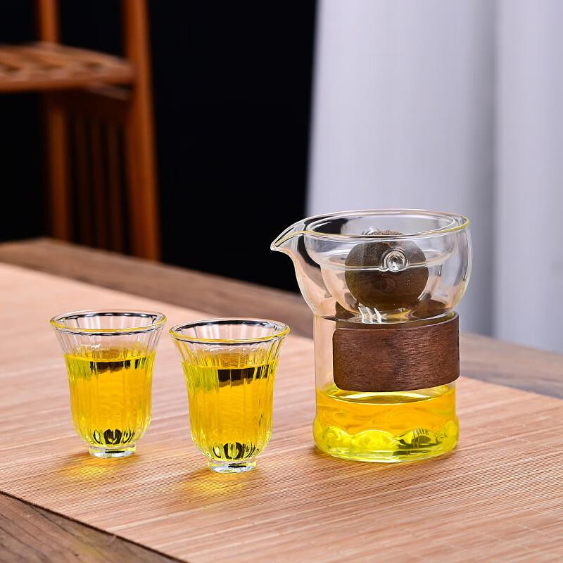 WA Rotating Kung Fu Tea Infuser Glass Set Transparent Leisure Cup + 2 Flower God Cups