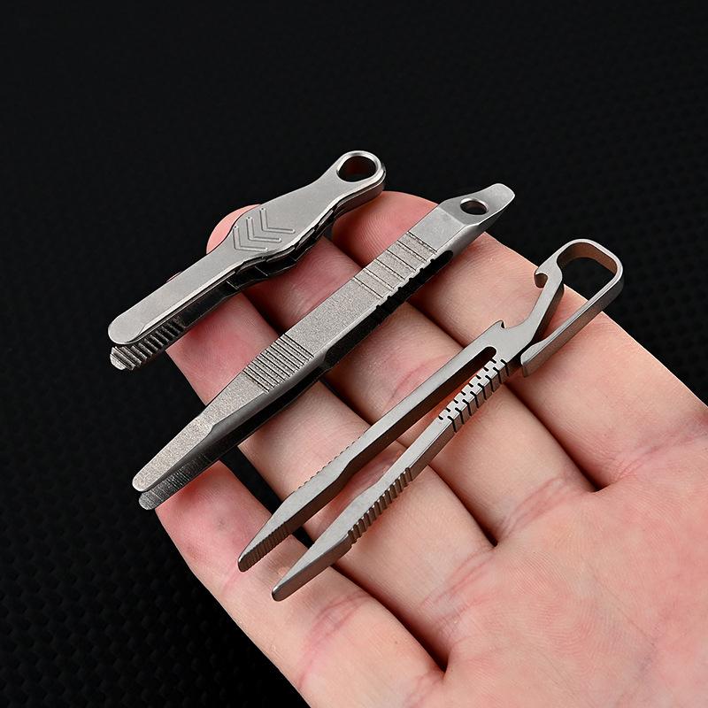 2025 NEW TC4 Titanium Steel Tweezers Multifunction With Corkscrew CNC Machining Clips Keychain Pendant Tool Outdoor EDC Gadget